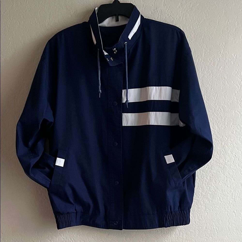 Vintage Current Air Navy Blue with White Accents Bomber Jacket Windbreaker in S